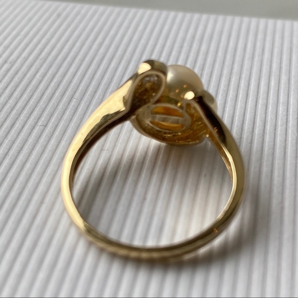 14kt YG Cultured Pearl & Diamond Ring - Picture 5 of 7